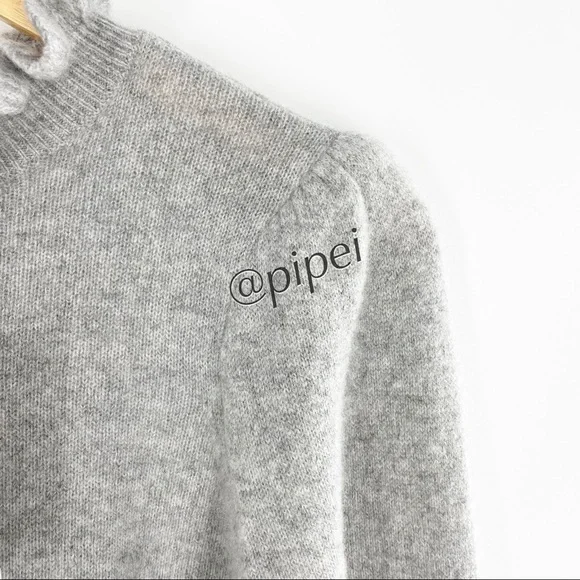 SOLD - NWT Frame Josefine Ruffle Neck Puff Sleeve Cashmere Sweater in Grey S - Picture 8 of 14